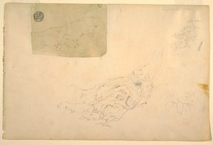 Rysunek, dwie trzęsące się ręce, sękate korzenie drzew, wrzesień 1844 r. autorstwa Frederic Edwin Church
