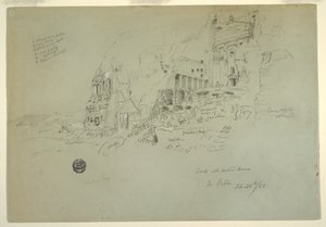 Rysunek, grobowiec urnowy, grobowiec jedwabny i grobowiec koryncki, Petra, 26 lutego 1868 r. autorstwa Frederic Edwin Church