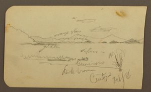 Rysunek, widok w pobliżu brzegu jeziora, Cuitzeo; Verso: widok w pobliżu brzegu jeziora, Cuitzeo, luty 1885 r. autorstwa Frederic Edwin Church