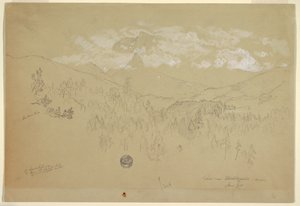 Rysunek, widok w pobliżu Berchtesgaden, Bawaria, czerwiec 1868 r. autorstwa Frederic Edwin Church