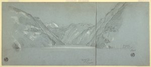 Rysunek, widok na jezioro Konigssee z Falkenstein, niedaleko Berchtesgaden, Bawaria, Niemcy, część 2, 11 lipca 1868 r. autorstwa Frederic Edwin Church