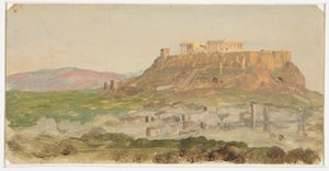 Rysunek, widok Akropolu od strony południowej, Ateny, kwiecień 1869 r. autorstwa Frederic Edwin Church