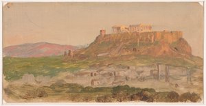 Rysunek, widok Akropolu od strony południowej, Ateny, kwiecień 1869 r. autorstwa Frederic Edwin Church