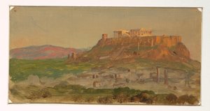 Rysunek, widok Akropolu od strony południowej, Ateny, kwiecień 1869 r. autorstwa Frederic Edwin Church