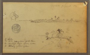 Rysunek, Widoki wschodniego brzegu rzeki Guayas, naprzeciwko Guayaquil, Ekwador, maj 1857 r. autorstwa Frederic Edwin Church