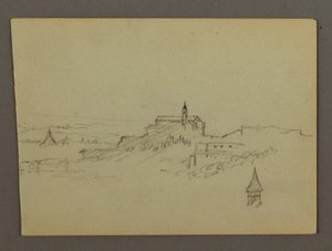 Rysunek, Wioska na wzgórzu, prawdopodobnie 1868-69 autorstwa Frederic Edwin Church