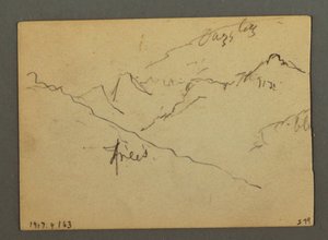 Rysunek, Wodospad między Veney i Sion, Dolina Rodanu, Szwajcaria, sierpień 1868 r. autorstwa Frederic Edwin Church