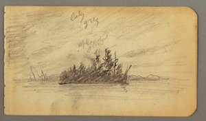 Rysunek, zalesiona wyspa, prawdopodobnie 1878 r. autorstwa Frederic Edwin Church