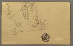 Rysunek, zalesiony brzeg, prawdopodobnie 1877 r. autorstwa Frederic Edwin Church