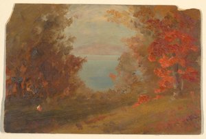 Rysunek, Scena leśna jesienią (Hudson, Nowy Jork lub Maine), 1860-70 autorstwa Frederic Edwin Church