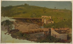 Wzgórze z wiaduktami i zrujnowanymi młynami, niedaleko Catskill, Nowy Jork autorstwa Frederic Edwin Church