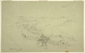 Siloam i Jerozolima, południowo-wschodni róg murów widziany z Góry Oliwnej [Jerozolima i Silwan, Wschodnia Jerozolima, Izrael] autorstwa Frederic Edwin Church