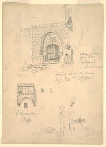 Szkice Domu Semona Garbarza, Jaffa, Palestyna [Tel-Awiw, Izrael] i Rybacy na skałach w Bejrucie, Syria [Bejrut, Liban] autorstwa Frederic Edwin Church