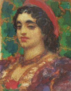 Studium głowy kobiety (toaleta i kolor ciała na papierze) autorstwa Frederic Leighton
