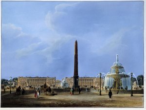 Widok na obelisk w Luksorze i fontanny, Place de la Concorde - w „Paryżu 1832” Martensa. Wyd. Weitha i Hausera.