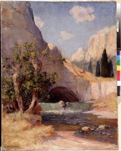 Widok Fontaine du Vaucluse Krajobraz Prowansji. Obraz Frederica Montenarda (1849-1926) wym. 65x50,5 cm Obowiązkowa wzmianka: Collection fondation faith de Provence, Marseille