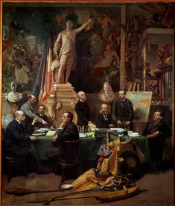 Delegaci kolonii w listopadzie 1892 r. Od lewej: Chesse (Tahiti), Mager (Diego Suares), Dussac (Nossy-Be), de Faymoreau (Majotta), Jules Ferry (Annam i Tonkin), Soller (Gwinea Francuska) , Cudenet (Nowa Kaledonia). obraz Fryderyka Regam autorstwa Frederic Regamey
