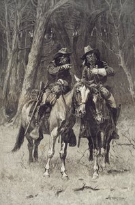 Cheyenne Scouts patrolujący wielkie drewno północnej Kanady, Oklahoma, 6 kwietnia autorstwa Frederic Remington