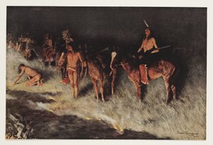 Ogień na prerii, z Colliers Weekly, wyd. 1908 autorstwa Frederic Remington