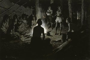 Rada francuskich odkrywców z Indianami autorstwa Frederic Remington