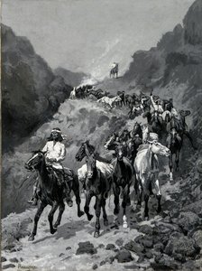 Geronimo i jego zespół powracający z najazdu do Meksyku (olej na płótnie) autorstwa Frederic Remington