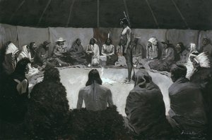 Powiem białemu człowiekowi, ok. 1900 (olej na płótnie) autorstwa Frederic Remington