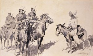 Meksykańscy żandarmi pytają o drogę, 1890 autorstwa Frederic Remington