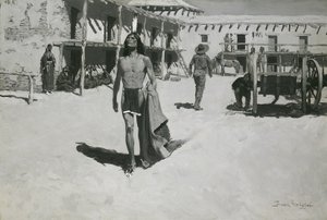 Za nietoperzem poszło tylko wesołe spojrzenie, ok. 1900 (olej na płótnie) autorstwa Frederic Remington