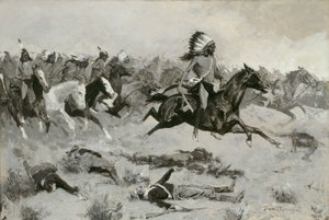 Pędzące czerwone loże przeszły przez linię autorstwa Frederic Remington