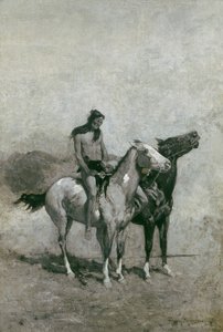 Pożeracz ognia przerzucił swoją ofiarę na kucyka, ok. 1900 autorstwa Frederic Remington