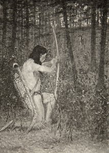 Wtedy, na jednym kolanie powstając, Hiawatha wycelował strzałę, z Pieśni o Hiawatha Henry Wadsworth Longfellow (1807-82), opublikowanej przez George G. Harrap und Company Ltd., 1911 autorstwa Frederic Remington
