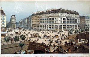 Widok zewnętrzny La Belle Jardiniere, rue du pont neuf w Paryżu w XIX wieku. Grawerowanie Fryderyka Sorrieu (1807 -? )
