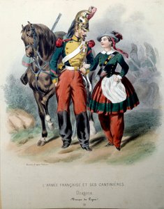 Francuski Armee i jego kantyniery: litografia smoka i kantyniery Frederica Sorrieu (1807-?) XIX-wieczny Paryż, Sztuka dekoracyjna