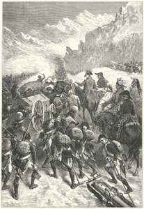 Napoleon prowadzący swoją armię przez Alpy