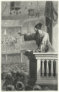 Imam czytający Koran (rycina) autorstwa Frederic Theodore Lix