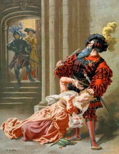 Błękitnobrody próbuje zabić swoją żonę, ok. 1890 r. (ilustracja) autorstwa Frederic Theodore Lix