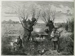 Poluj na zająca. Grawerowanie F.Lixa, aby zilustrować historię „Przez Alzację i Lotaryngię””, w 1884 r., Charles Grad autorstwa Frederic Theodore Lix