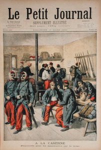 W koszarach, Przygotowanie do manewrów na śniegu, ilustracja z Le Petit Journal, 17 marca 1895 r. autorstwa Frederic Theodore Lix