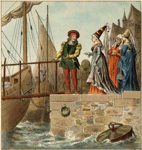 Popularna piosenka: „Przybyło Nantes””. Ilustracja (fragment) Frederica Theodore Lixa (1830-1897) w „”Piosenkach i rundach dziecięcych z prowincji Francji”” autorstwa Frederic Theodore Lix