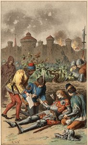 Popularna piosenka: „To był wielki książę Maine”. Śmierć księcia Maine przeszyta strzałą. Ilustracja autorstwa Frederica Theodore