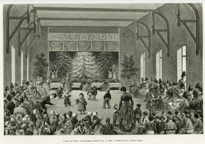 Choinka w zakładzie Dietsch. Grawerowanie autorstwa Lixa, ilustrujące opowiadanie „Przez Alzację i Lotaryngię”, w 1887 r., autorstwa Charlesa Grada, niemieckiego zastępcy, w tour du monde 1888, w reżyserii Edouarda Chartona (1807-1890), Hachette, Paryż. autorstwa Frederic Theodore Lix