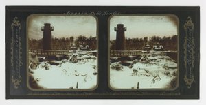 Zimowy wodospad Niagara, wieża Terrapin z Koziej Wyspy autorstwa Frederic and William Langenheim