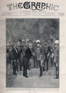 Entente cordiale: wizyta prezydenta Francji Emile Loubets w Londynie. Król Edward VII witający M. Loubeta na stacji Victoria. autorstwa Frederic de Haenen