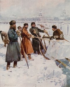 Cięcie lodu nad Newą autorstwa Frederic de Haenen