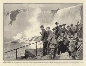 Książę i księżna Kornwalii nad wodospadem Niagara, oglądając "Dziecko Mgły". autorstwa Frederic de Haenen