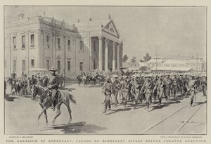 Garnizon Kimberley, Parada Strzelców Kimberley przed pułkownikiem Kekewich. autorstwa Frederic de Haenen