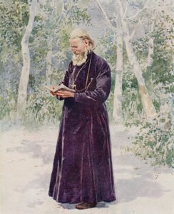 Zmarły ojciec Jan z Kronsztadu w swoim ogrodzie autorstwa Frederic de Haenen