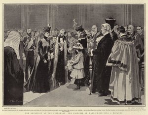 Przyjęcie w Guildhall, księżna Walii otrzymuje bukiet autorstwa Frederic de Haenen