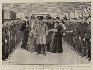 Królewska wizyta na statku szpitalnym Princess of Wales w Tilbury autorstwa Frederic de Haenen