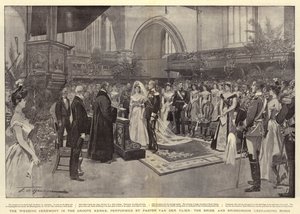 Ceremonia ślubna w Groote Kerke w wykonaniu pastora Van der Vliera, panna młoda i pan młody wymieniają pierścienie